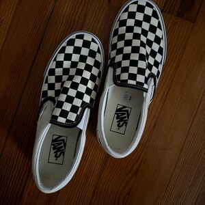 NWOT Vans Checkered Slip-On Shoes - Black and OFF-White